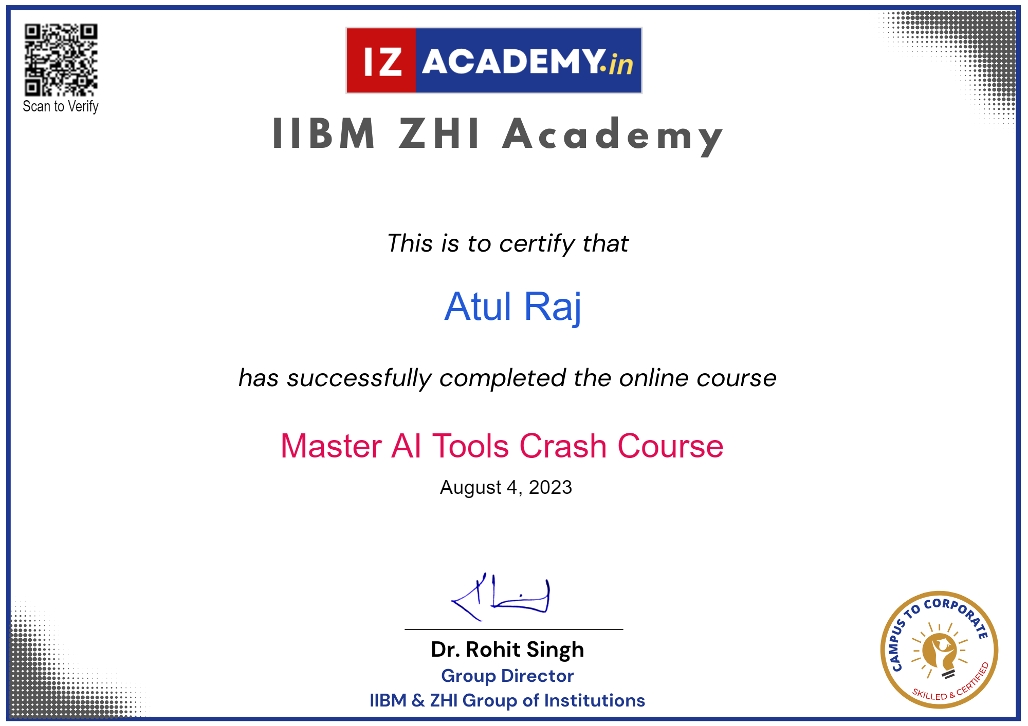 IZAcademy Certificate