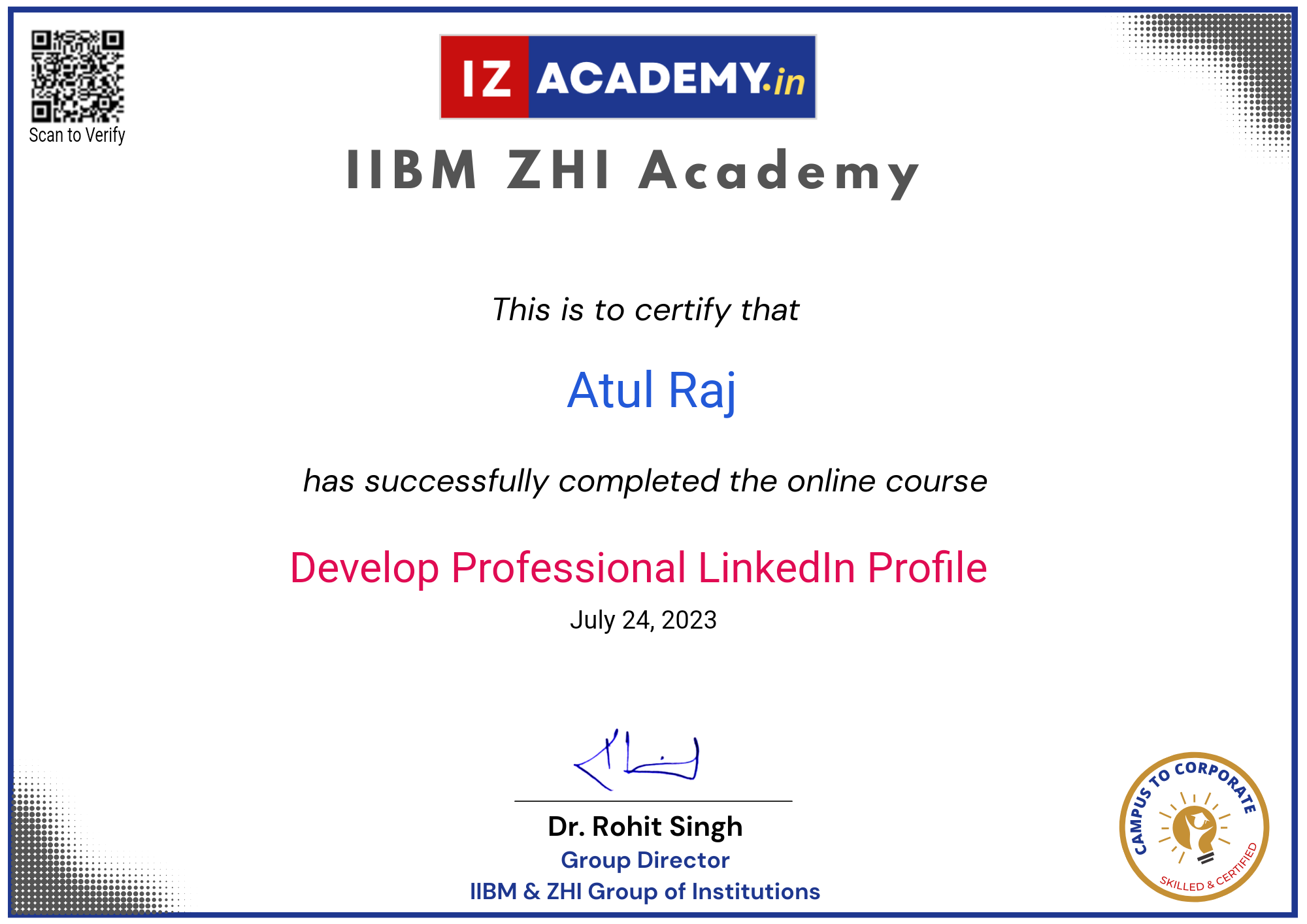 IZAcademy Certificate